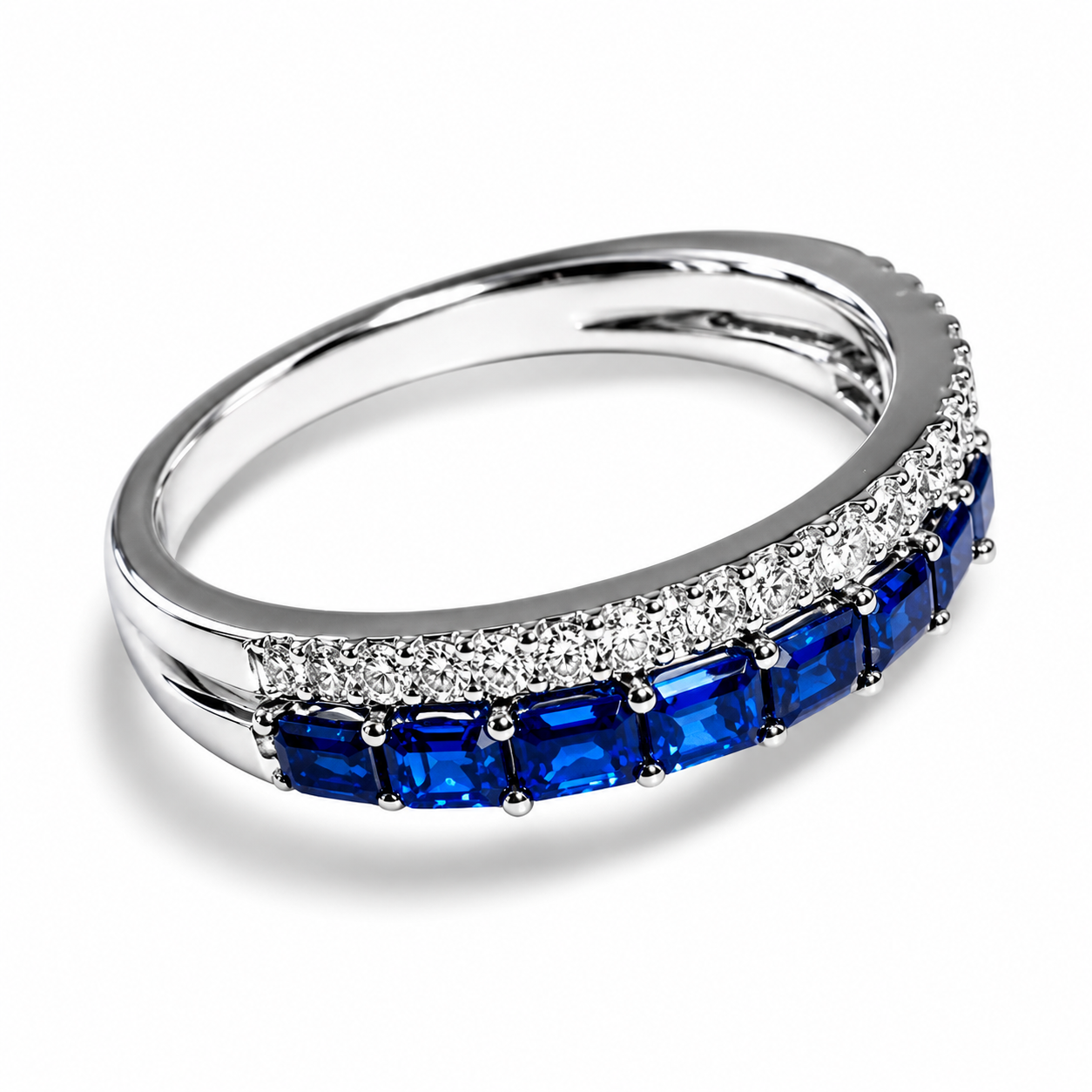 14K White Gold Sapphire Diamond Wedding Band Ring Designer Estate