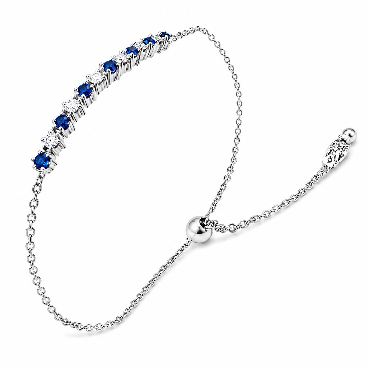 14K White Gold Sapphire Diamond Expandable Bracelet Estate