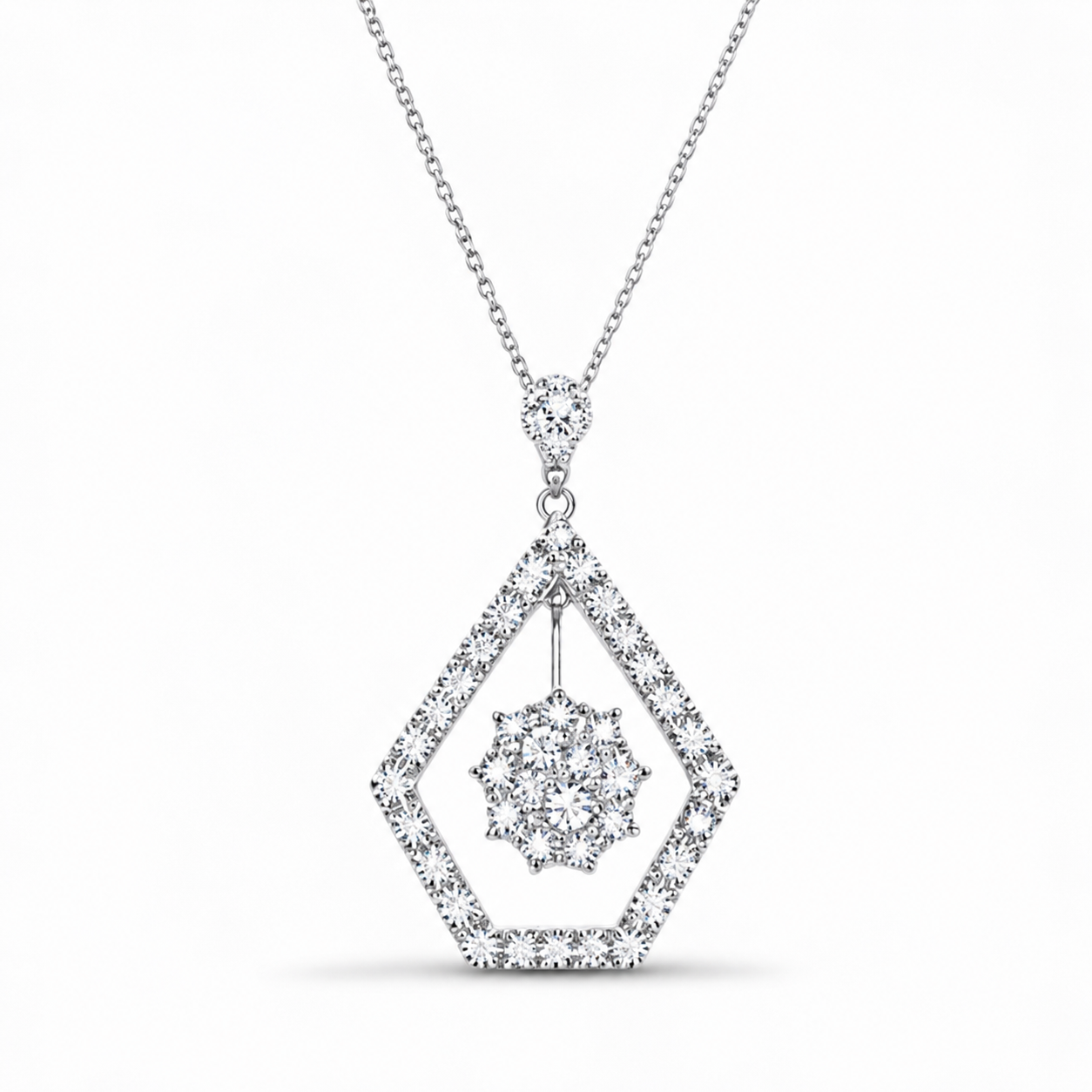 14K White Gold Diamond Drop Slide Pendant Necklace Estate