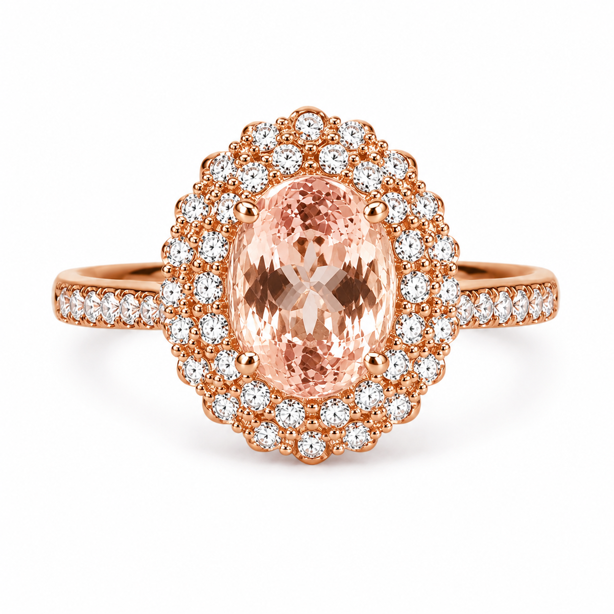 14K Rose Pink Gold Morganite Diamond Cocktail Engagement Ring Estate