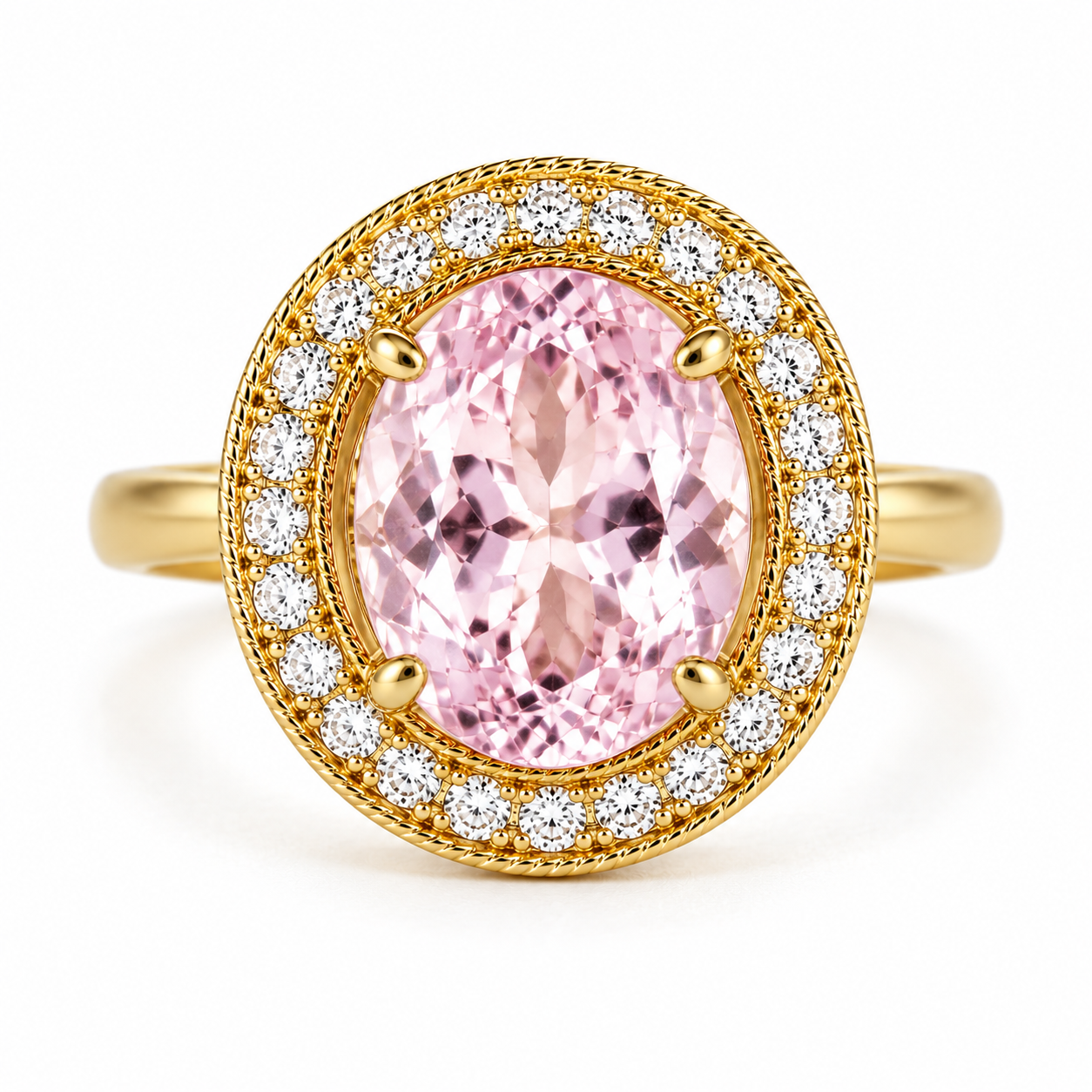 14K Yellow Gold Kunzite Diamond Cocktail Engagement Ring Estate