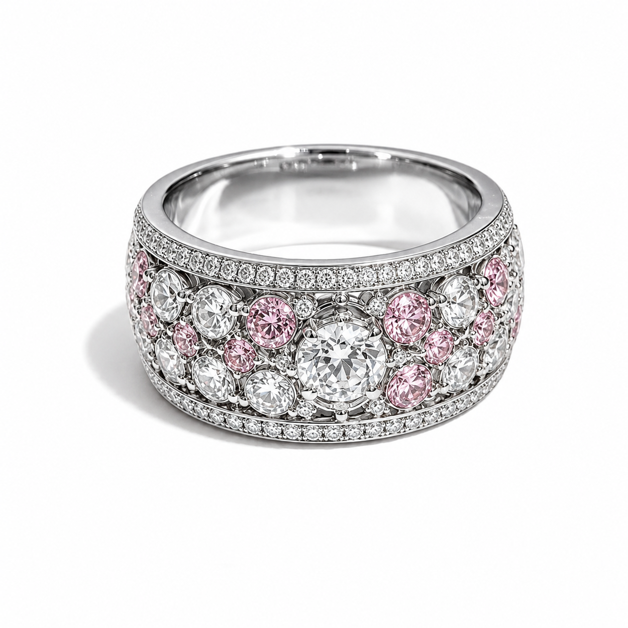 14K White Gold Pink Fancy Diamond Fashion Ring Band Estate