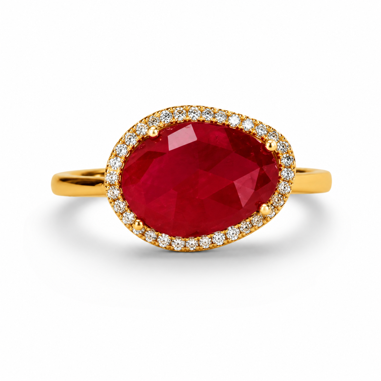 14K Yellow Gold Ruby Diamond Band Fashion Ring Estate
