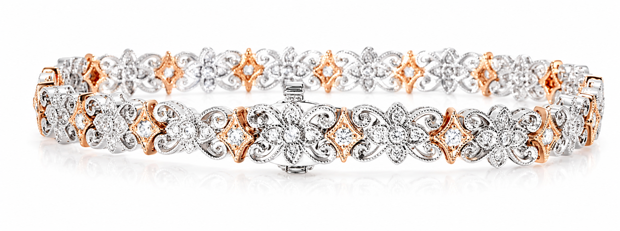18K Pink White 2 Tone Gold Diamond Flex Bracelet Estate