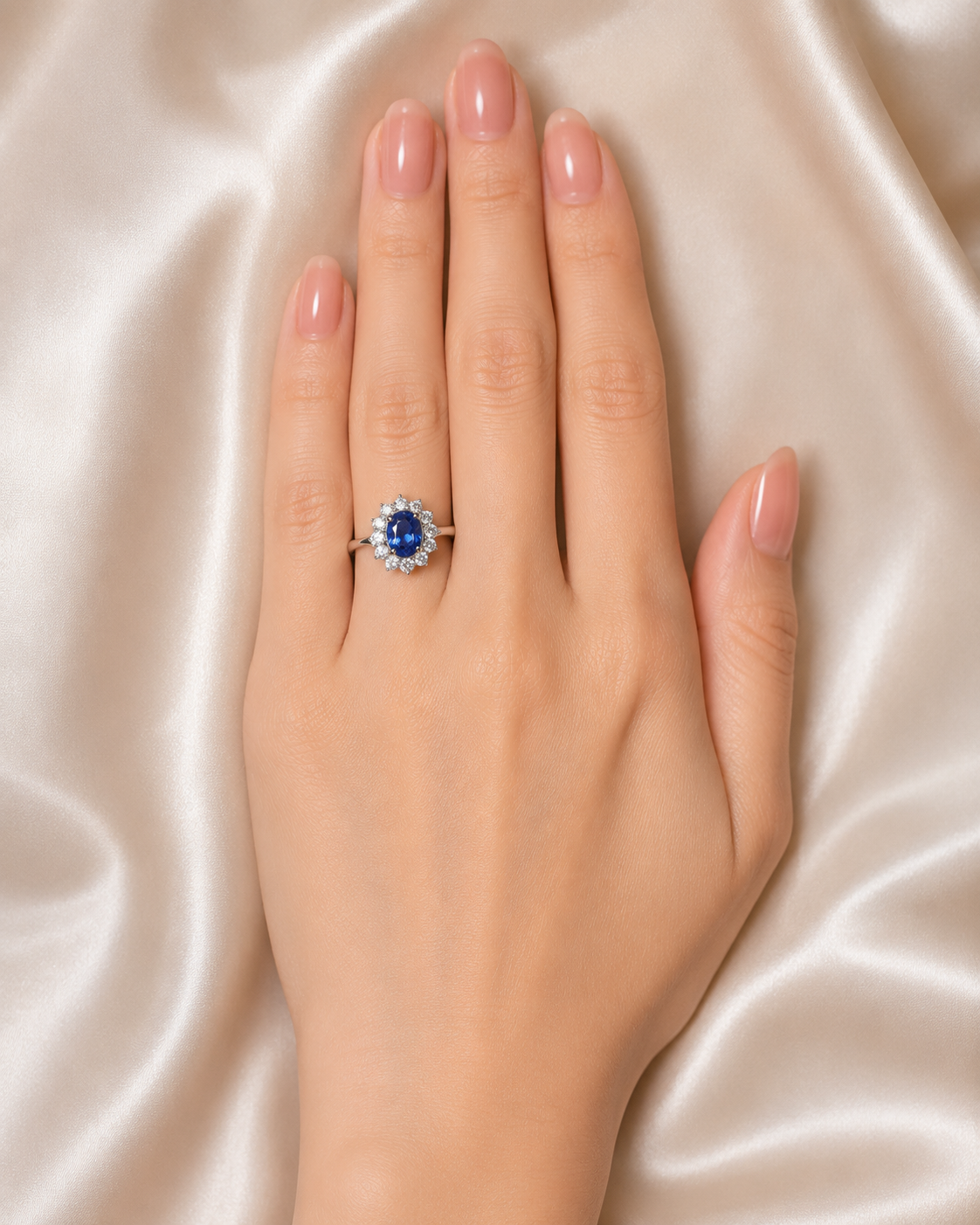 14K White Gold Sapphire Diamond Engagement Ring Estate