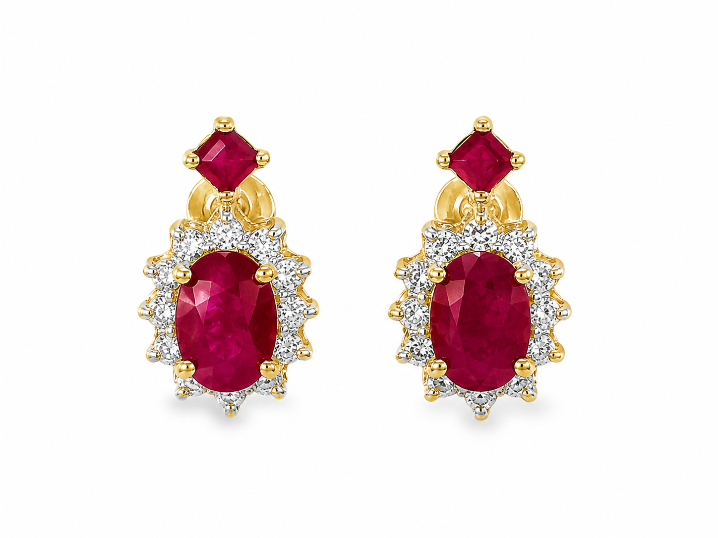 14K Yellow Gold Estate Diamond & Ruby Filigree Earrings
