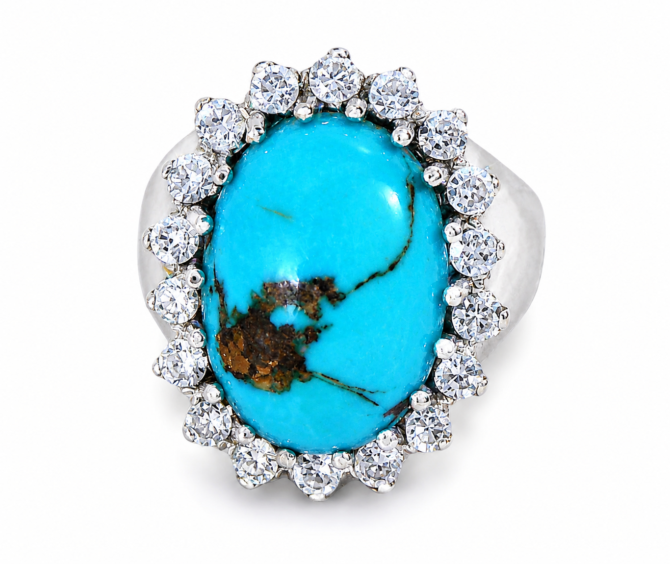18K White Gold Handmade Turquoise & Diamond Cocktail Ring