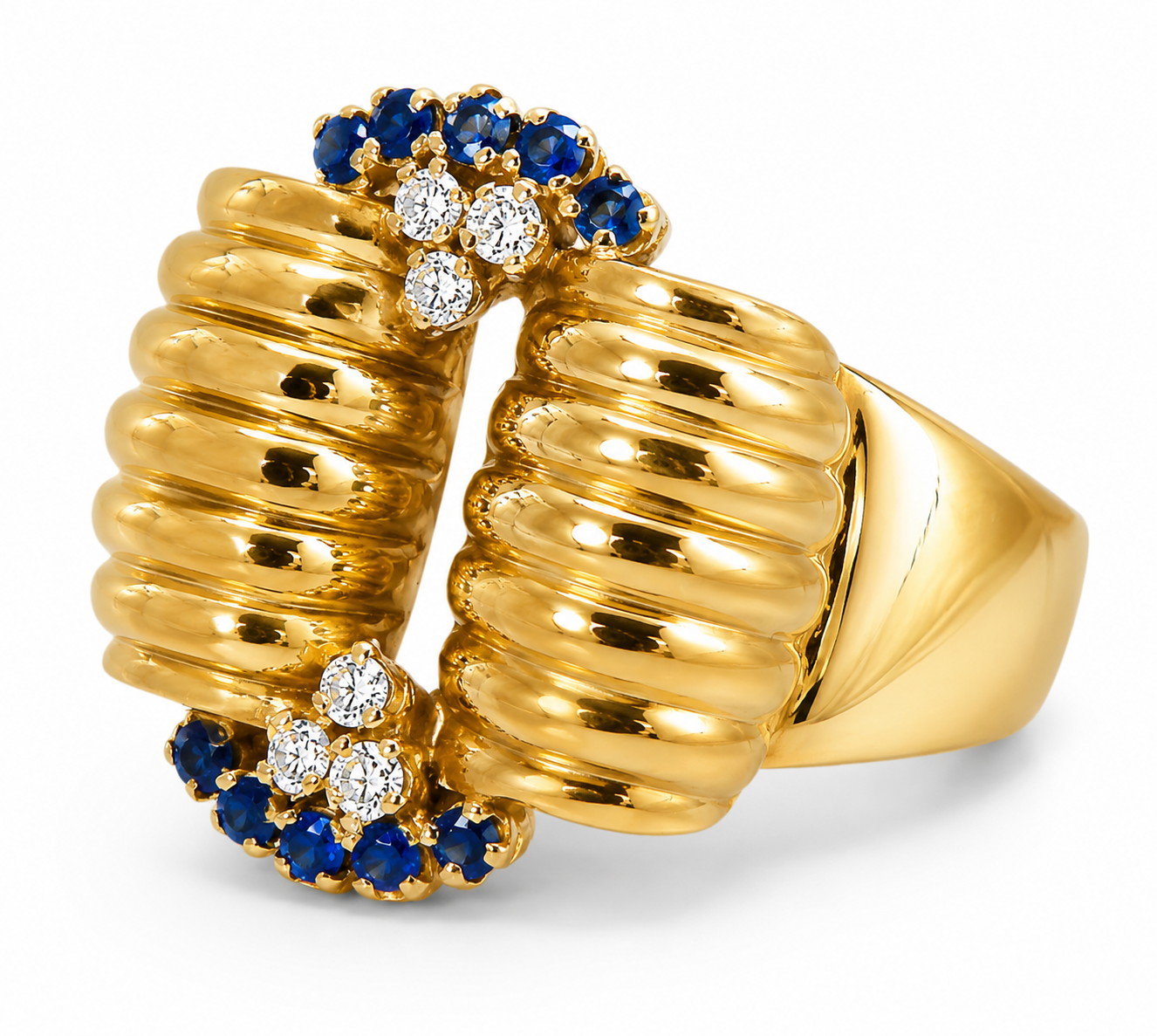 18K Yellow Gold Antique Estate Diamond & Sapphire Designer Handmade Ring