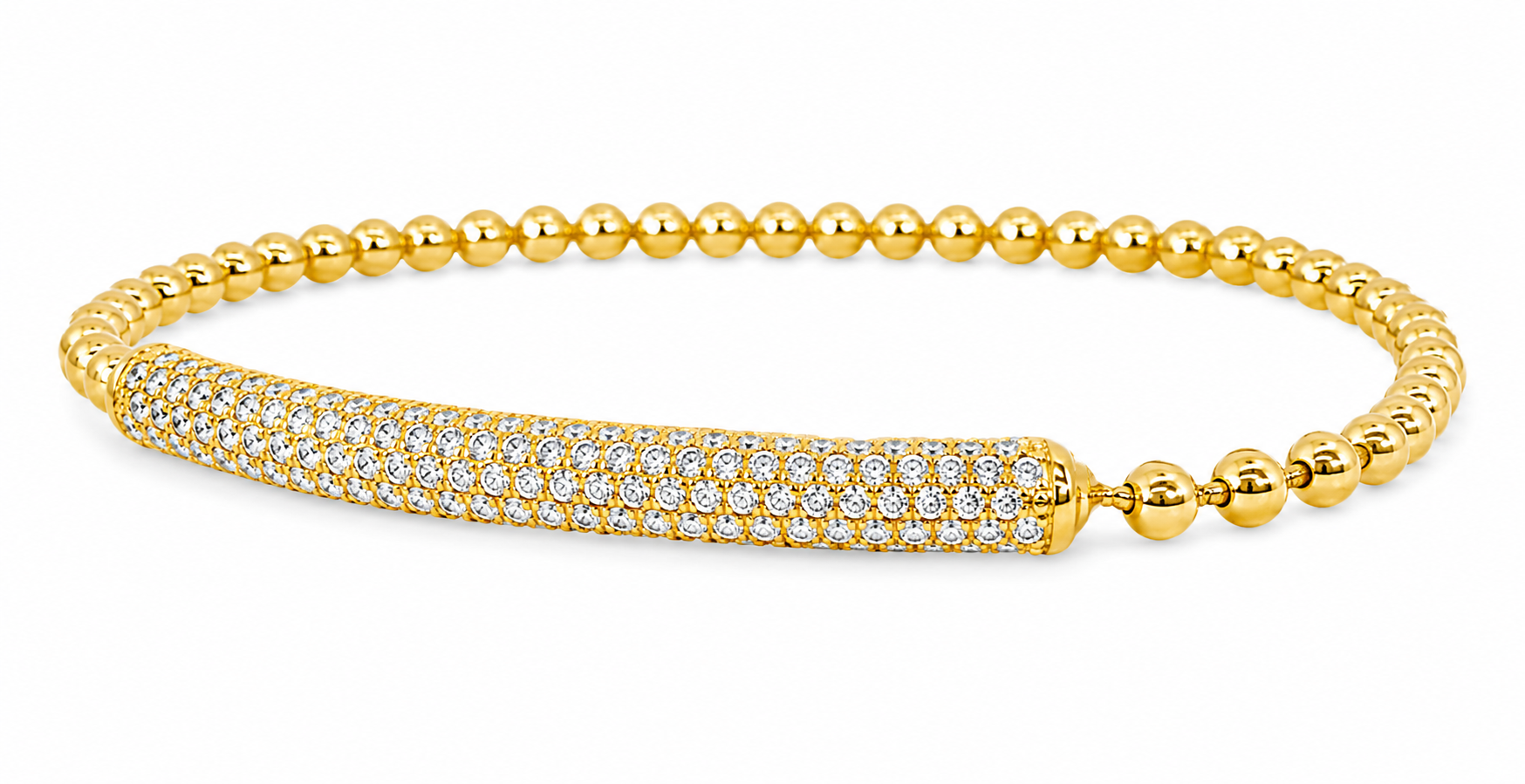 18K Rose Gold DeHaho Pave Diamond Beaded Ball Slip-On Bangle Bracelet
