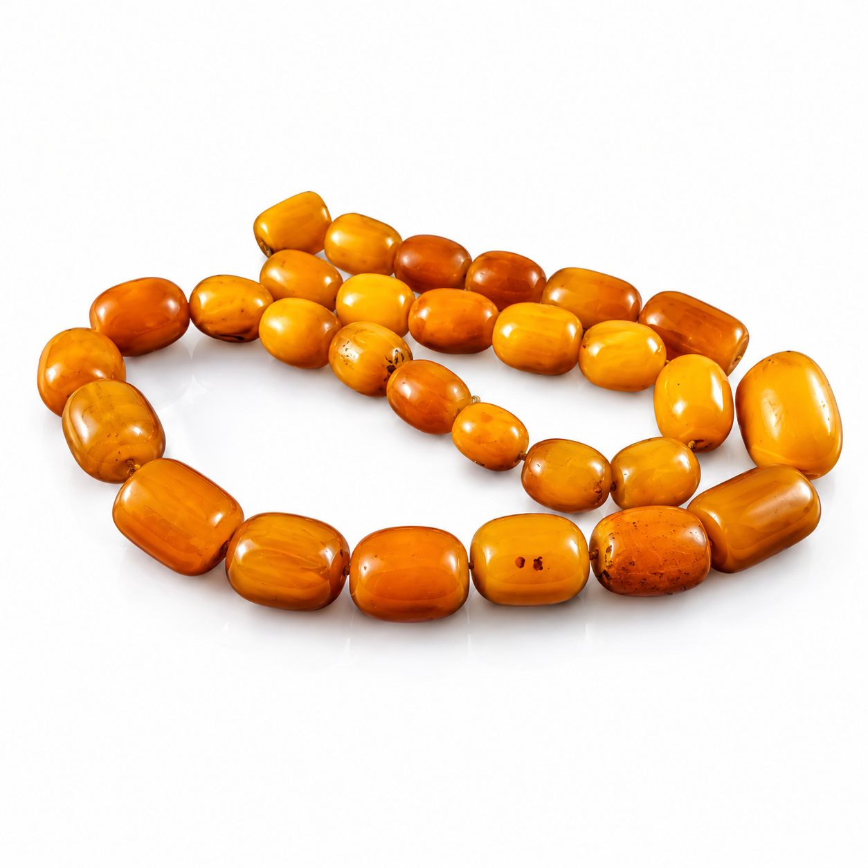 Sterling Silver Antique Natural Baltic Amber Bead Lariat Necklace