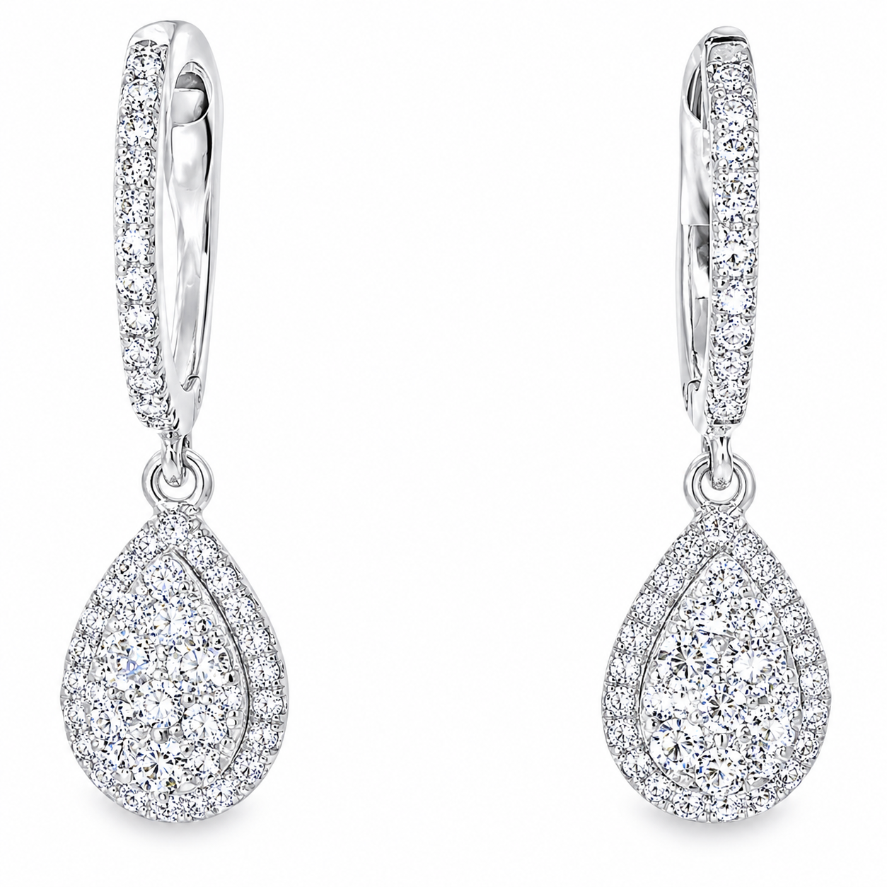 14K White Gold Brilliant Round Diamond Dangle Drop Earrings
