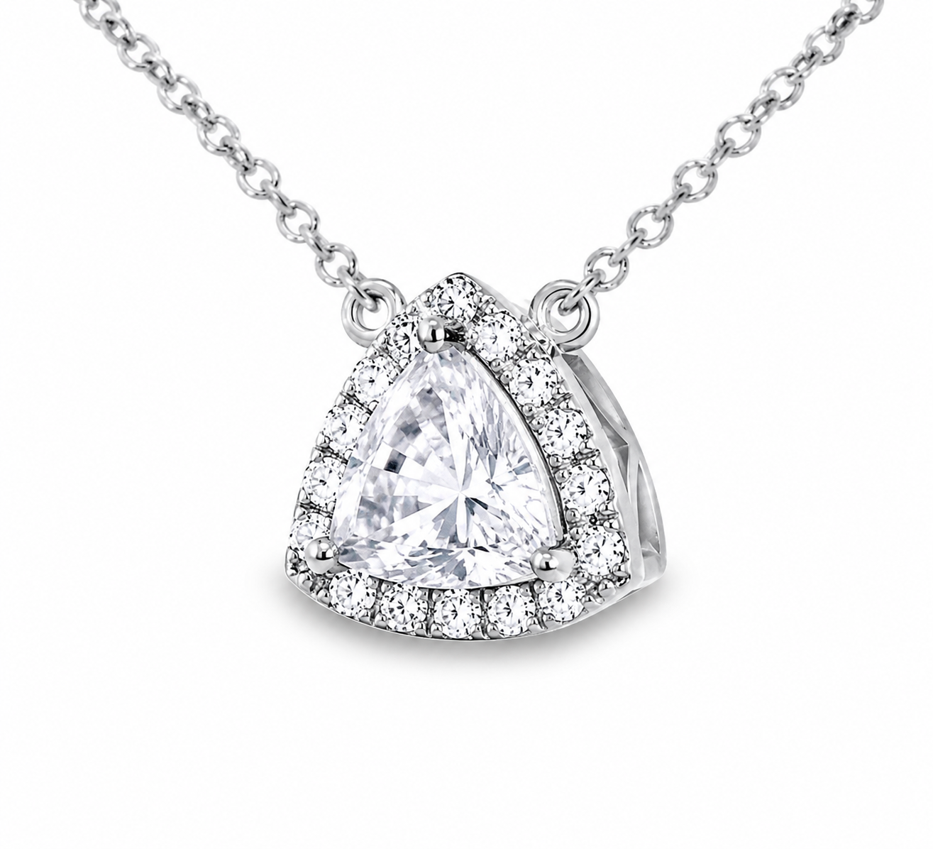 18K White Gold Trillion Diamond Designer Pendant Necklace