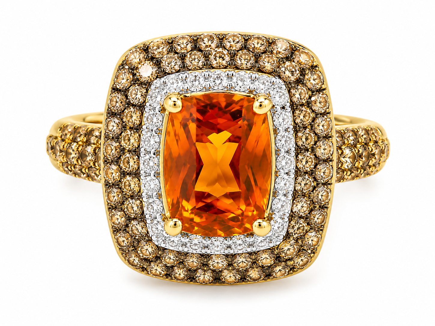 14K Yellow Gold Orange Citrine Champagne Diamond Cocktail Ring