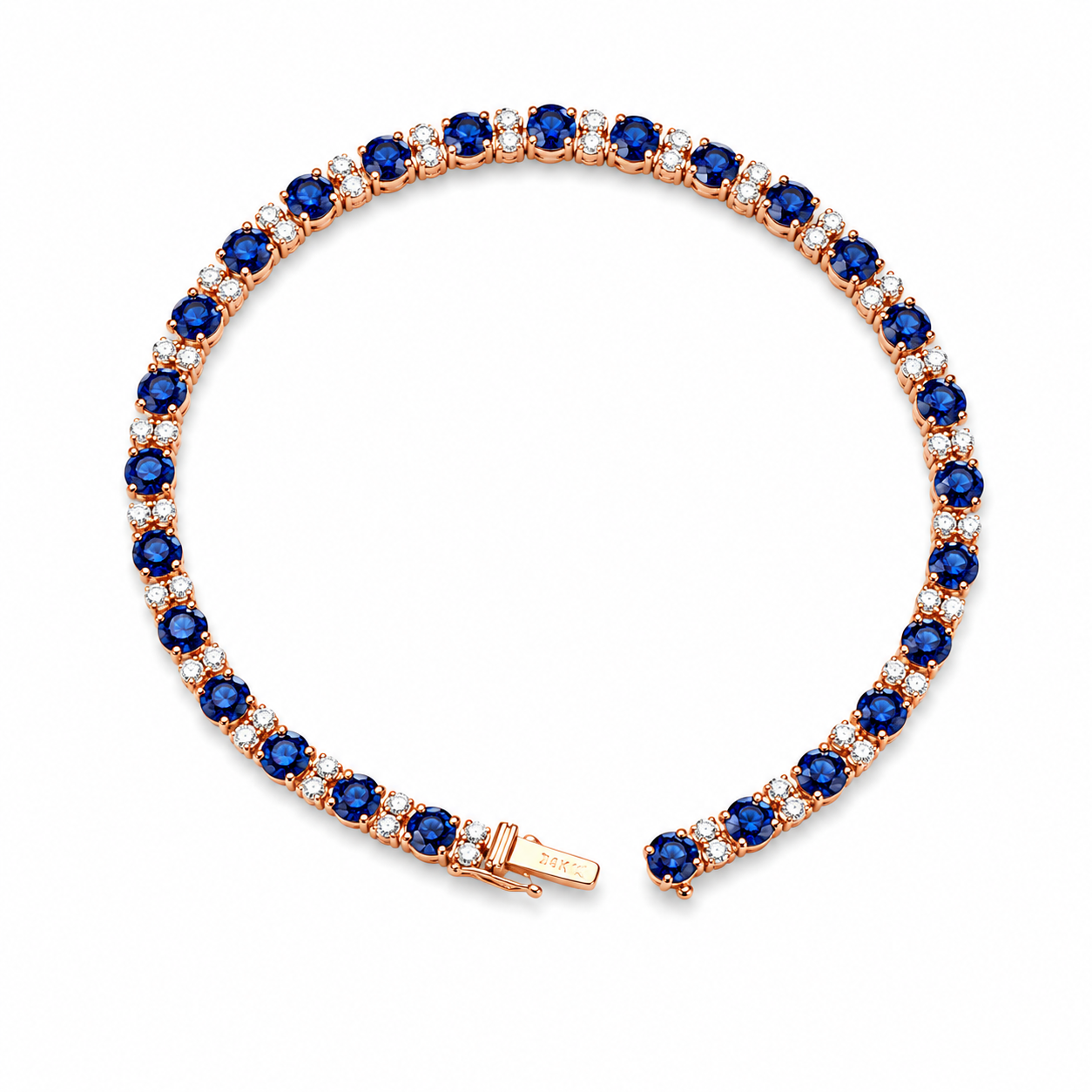 14K Pink Rose Gold Diamond Sapphire Tennis Bracelet