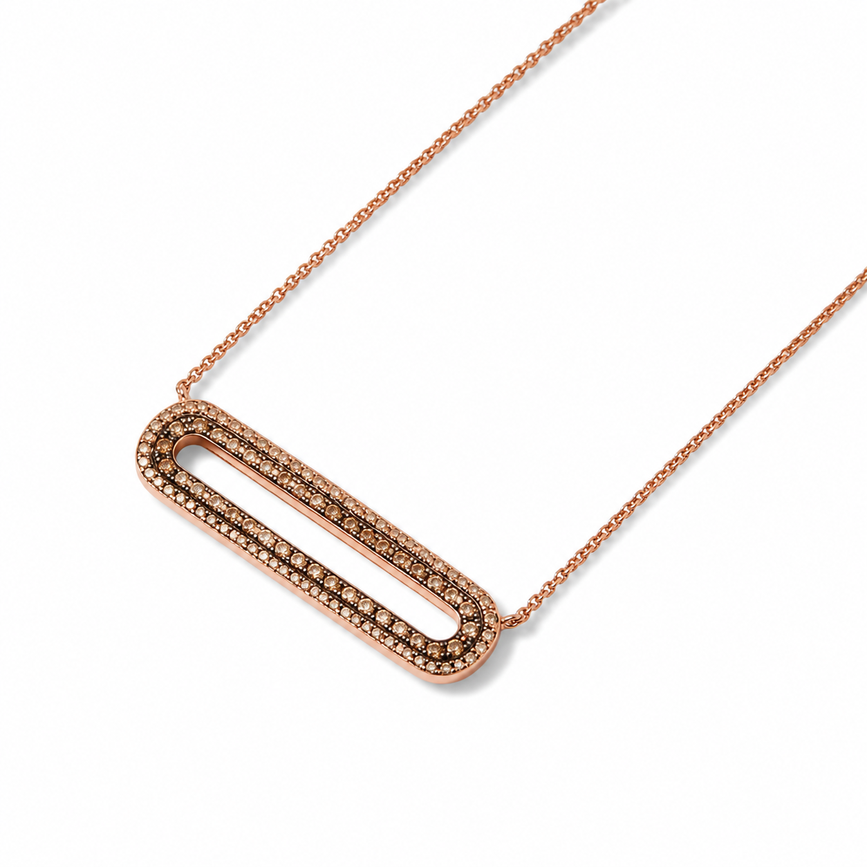 14K Rose Pink Gold Champagne Diamond Lariat Bar Pendant Necklace