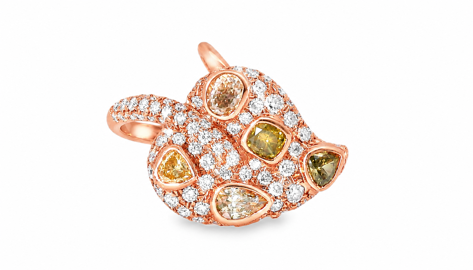 18K Pink Rose Gold Fancy Color Diamond Ring Earrings Set