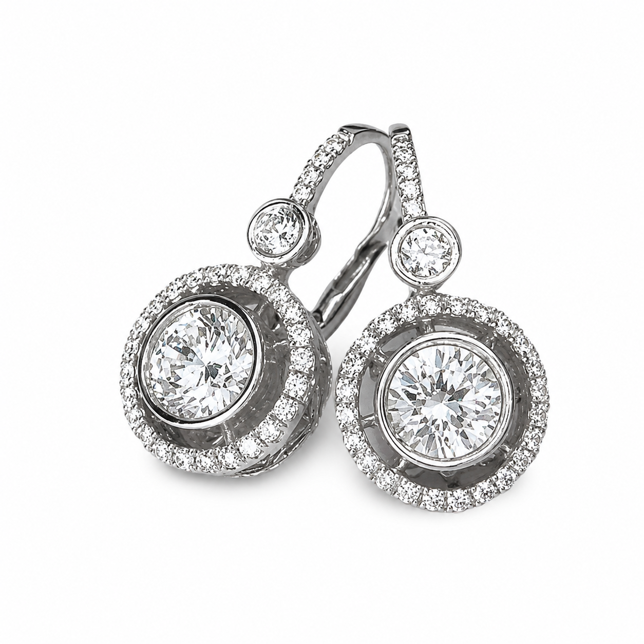 14K White Gold Diamond Solitaire Drop Earrings Estate Antique