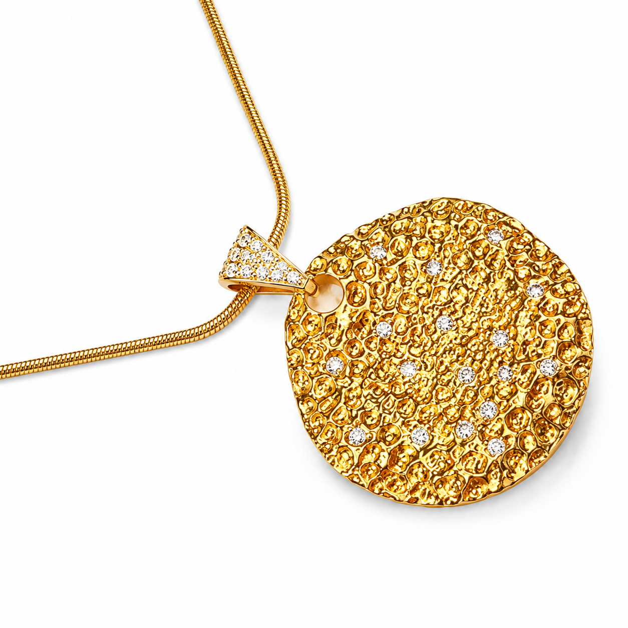 14K Yellow Gold Handmade Diamond Pendant Necklace Slide