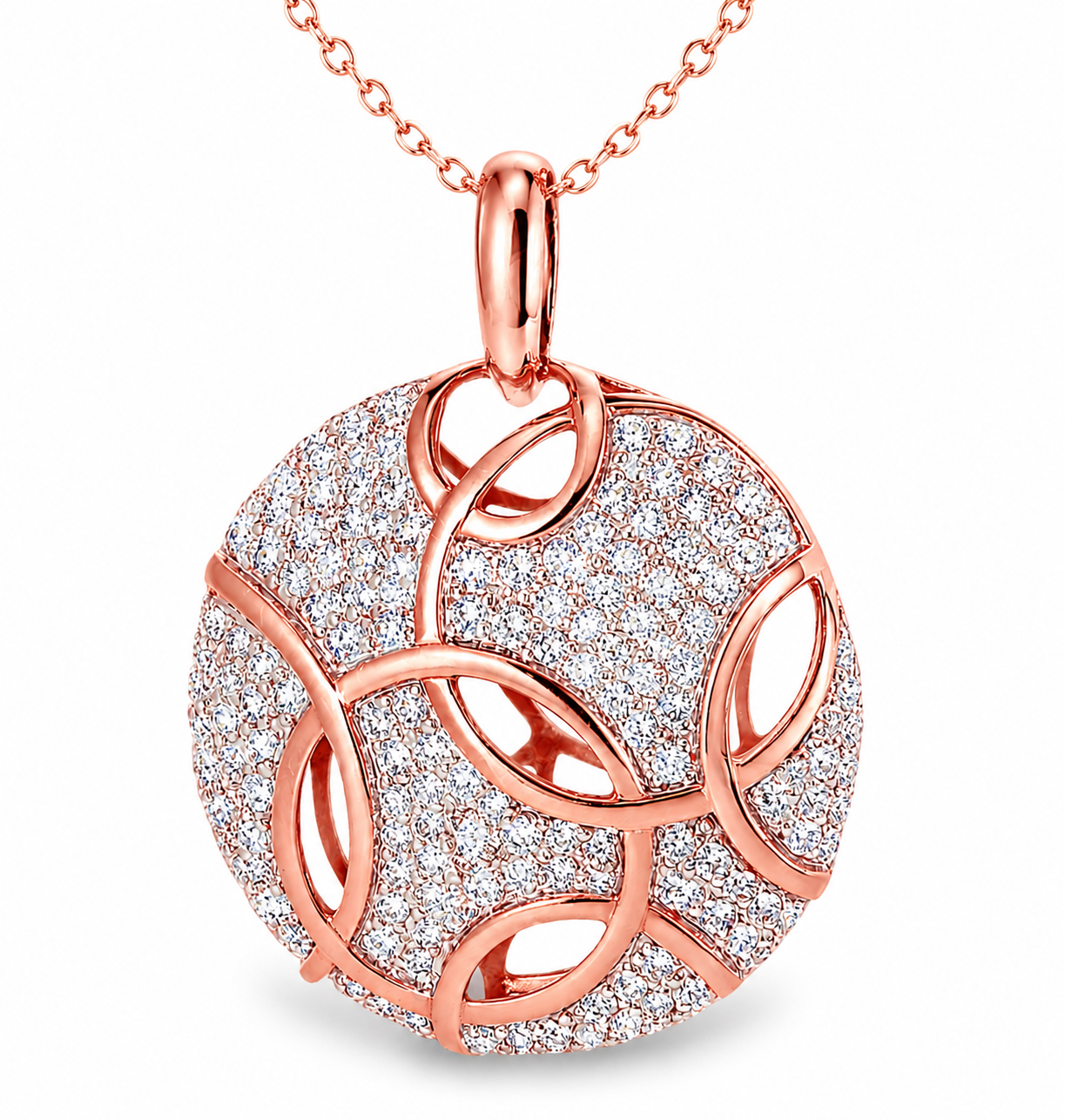 14K Pink Rose Gold Handmade Pave Diamond Pendant Necklace Slide