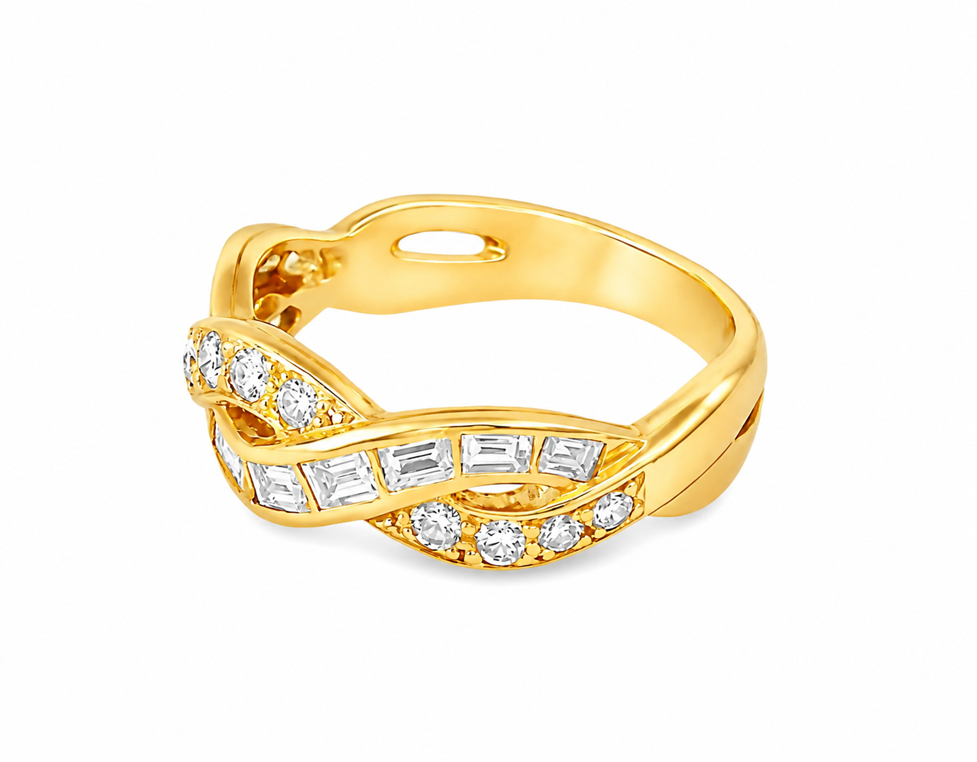 18K Yellow Gold Estate Baguette Diamond Twisted Wedding Band Ring