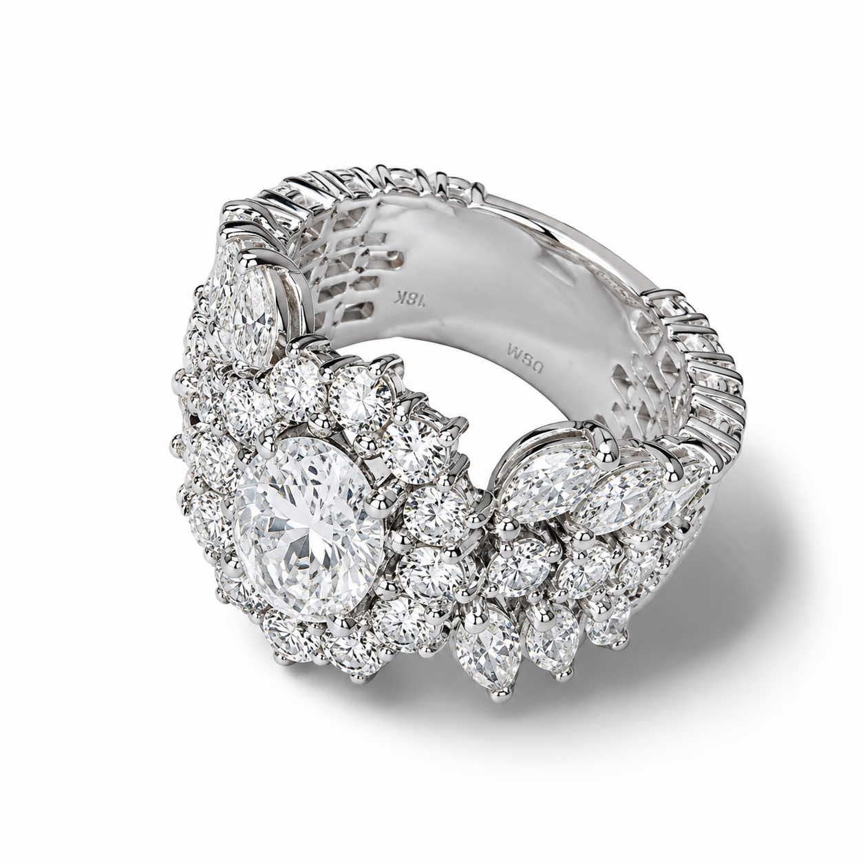 18K White Gold Oval Solitaire Diamond Engagement Ring
