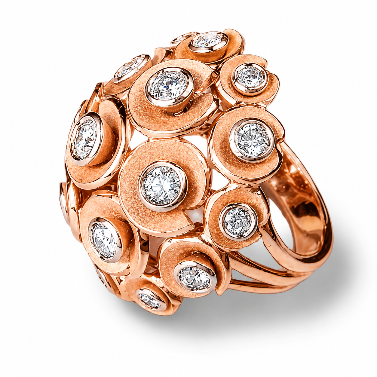 18K Pink Rose Gold Diamond Dome Cocktail Ring
