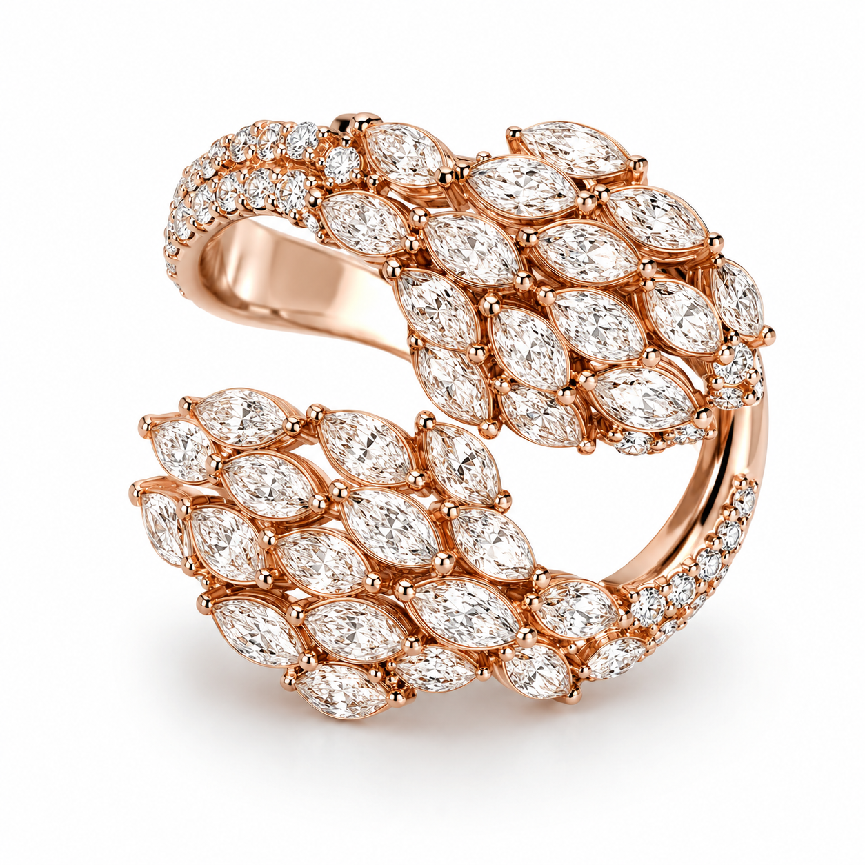 18K Pink Rose Gold Diamond Marquise Bypass Cocktail Ring