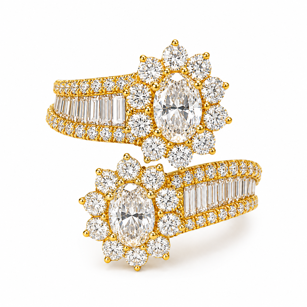 18K Yellow Gold Oval Solitaire Diamond Bypass Cocktail Ring