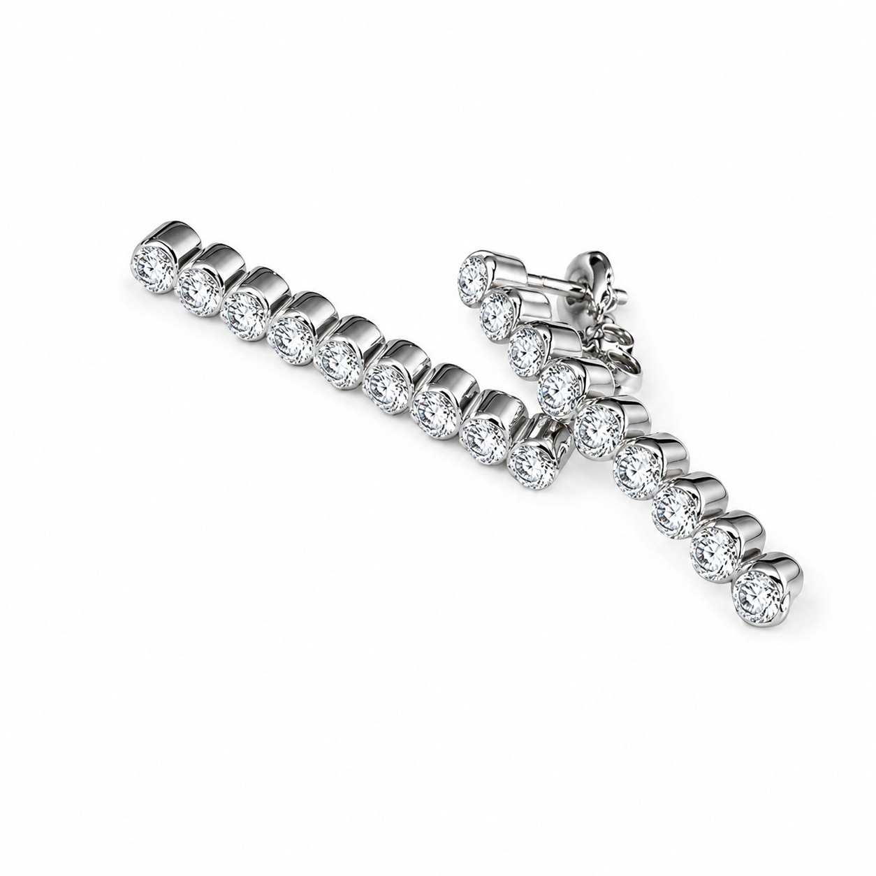 18K White Gold Estate Diamond Line Drop Earrings