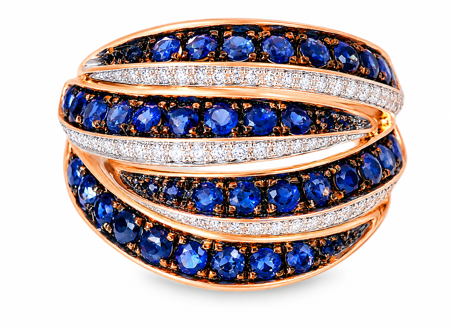 14K Pink Rose Gold Diamond Sapphire Band Ring