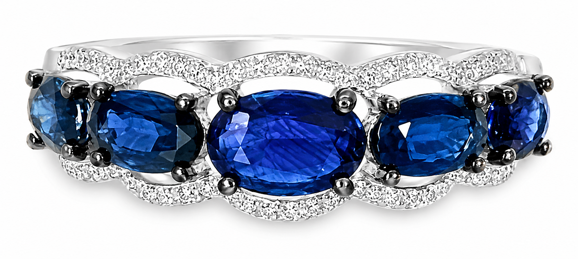 14K White Gold Graduated Sapphire Diamond Band Ring