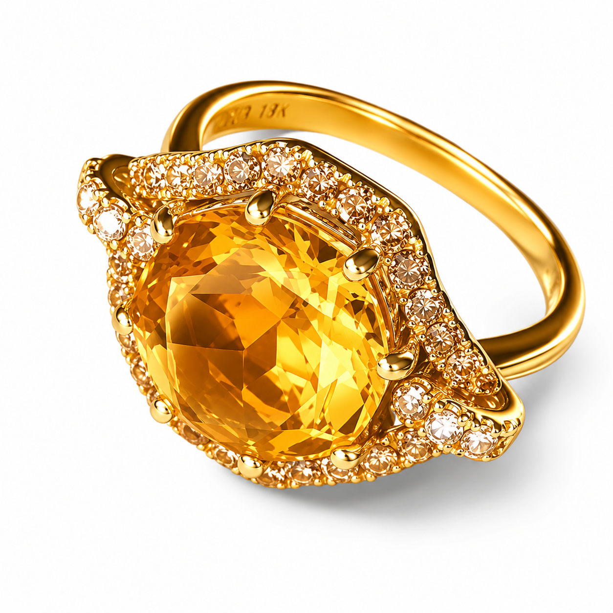 18K Yellow Gold Citrine Champagne Diamond Ring