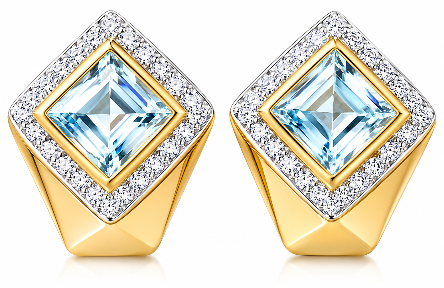 14K White Gold Diamond Aquamarine Earrings