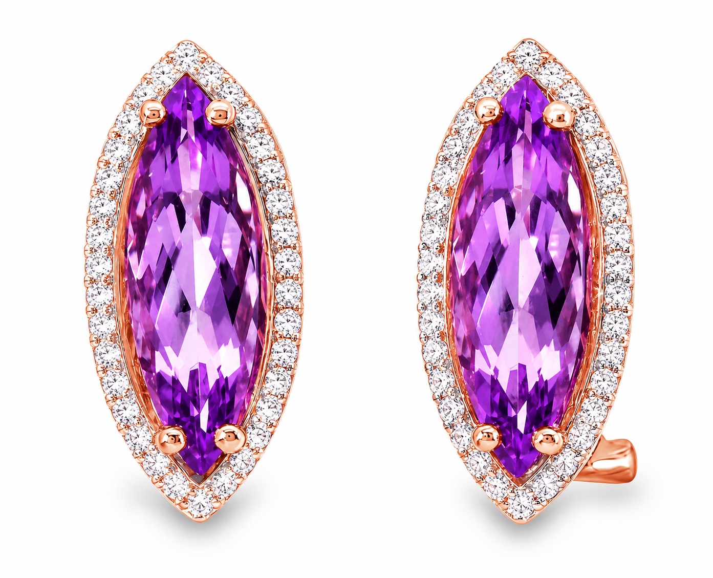 14K Pink Rose Gold Diamond Amethyst Designer Earrings