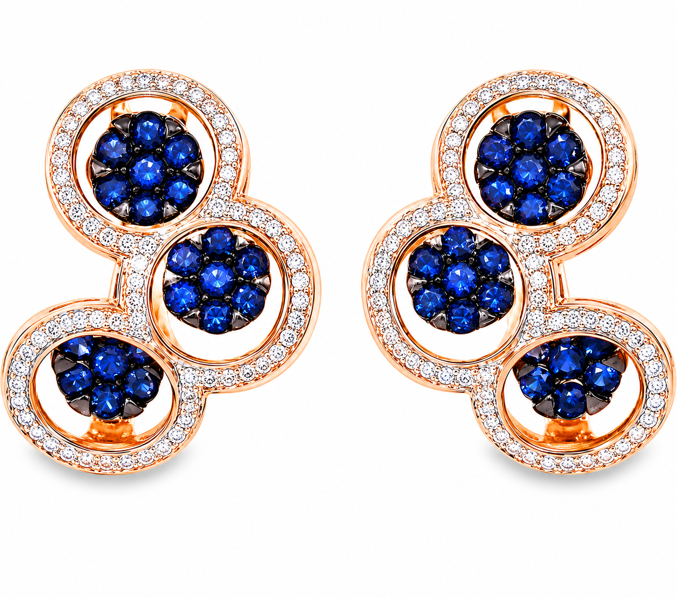 14K Pink Rose Gold Diamond Sapphire Circle Huggie Earrings