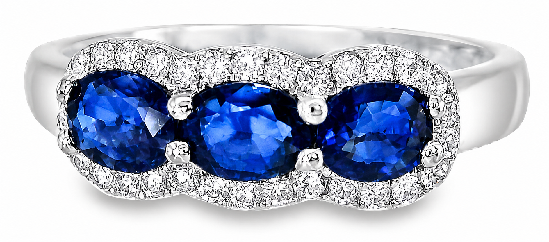 18K White Gold Diamond Sapphire Band Ring