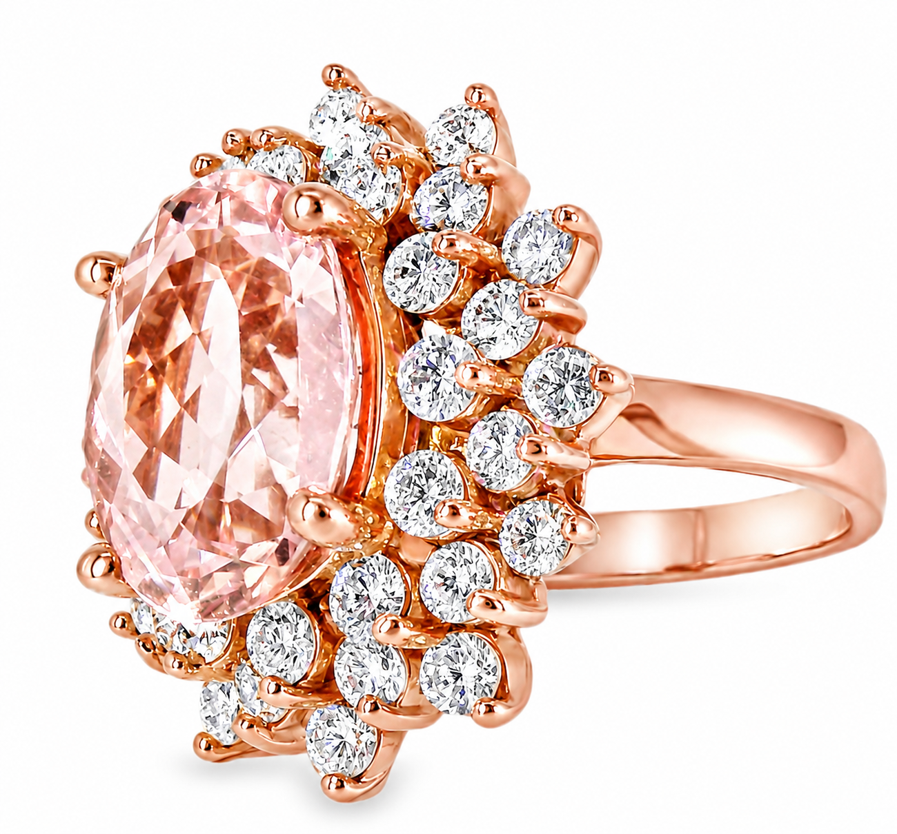 14K Pink Rose Gold Diamond Morganite Cocktail Ring