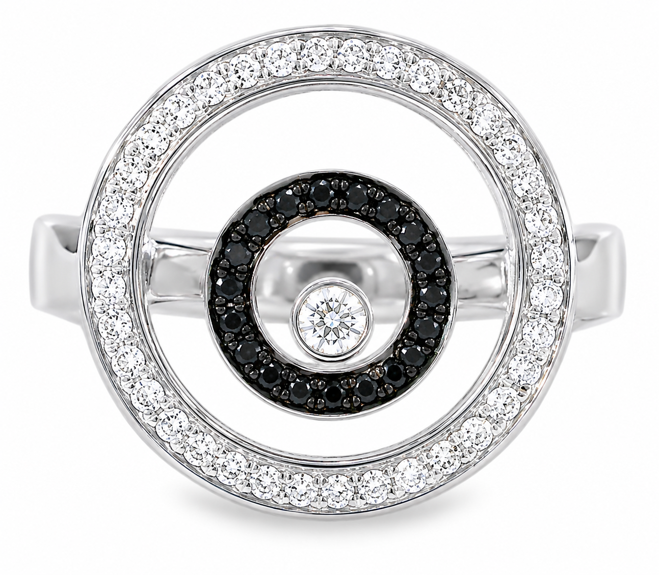 14K White Gold Black Diamond Disc Floating Ring
