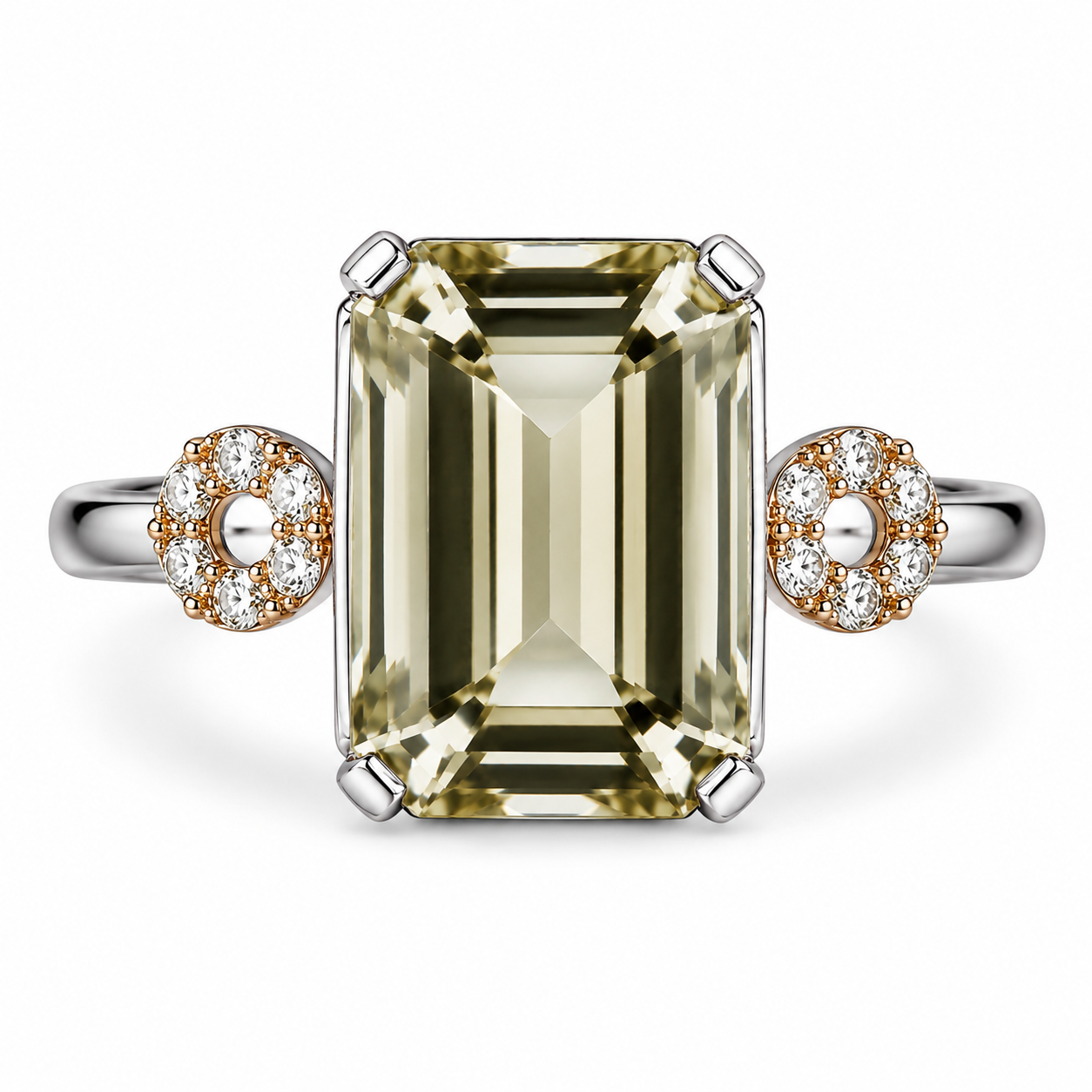 18K White Gold Diamond Prasiolite Cocktail Estate Ring