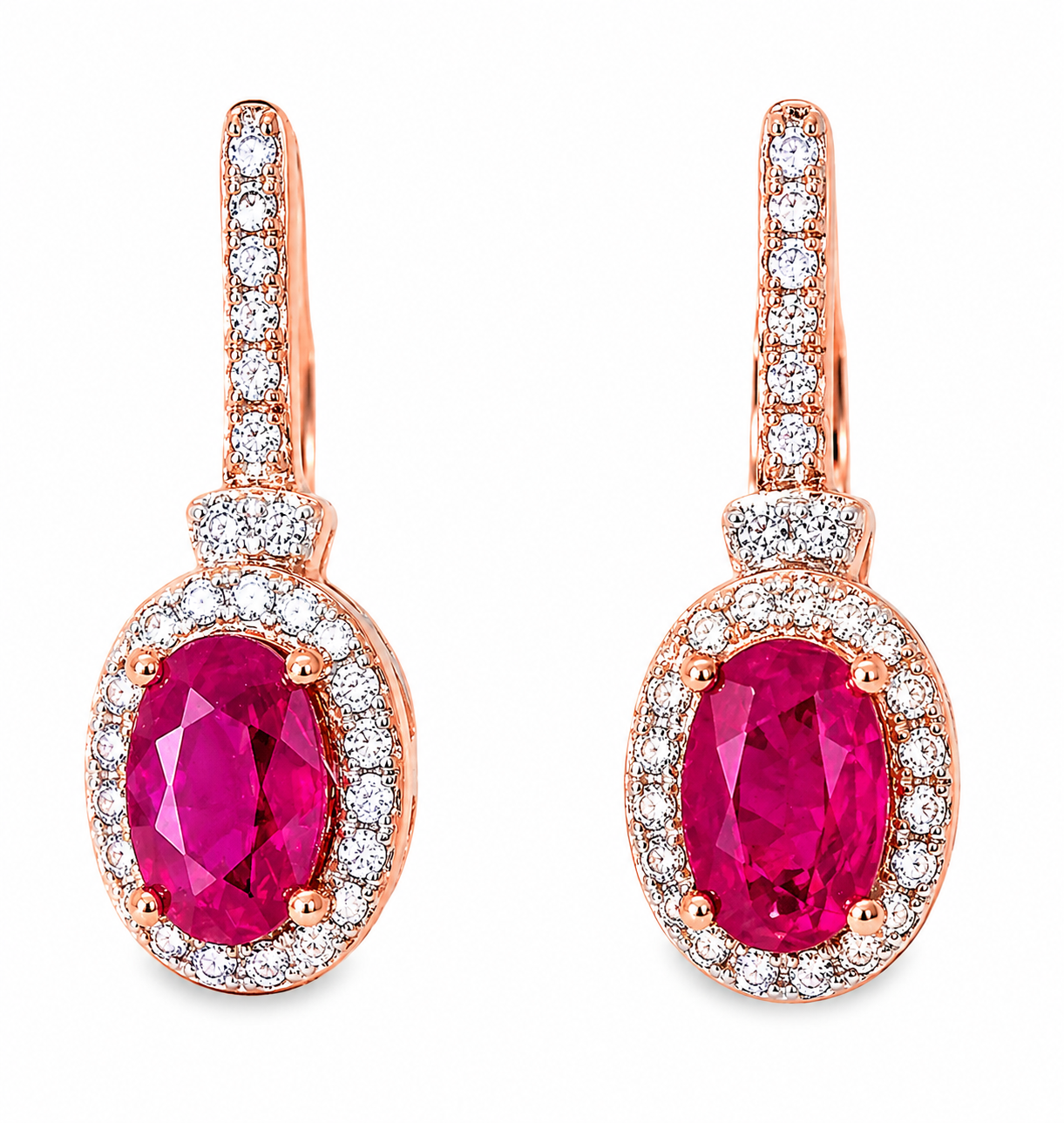 14K Pink Rose Gold Diamond Ruby Huggie Earrings