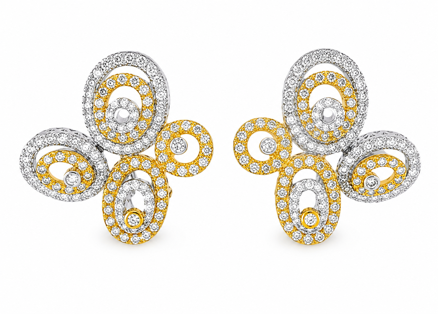 18K Two Tone Gold Diamond Nugget Earrings Estate Fine Jewelry