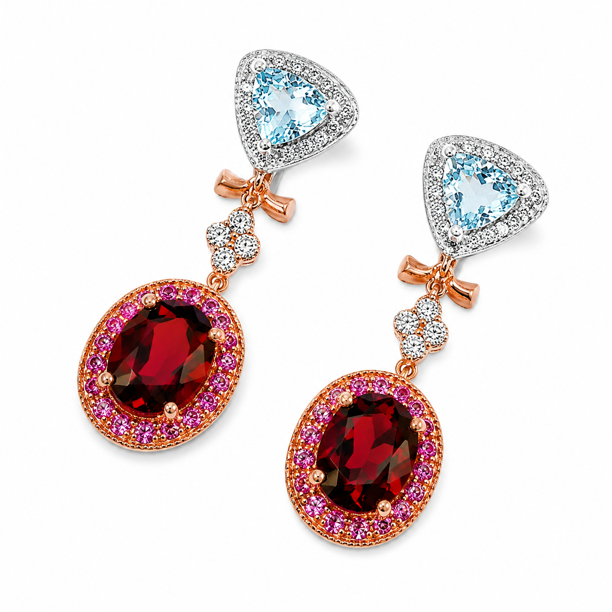 14K White Rose Gold Diamond Topaz Rhodolite Garnet Sapphire Earrings