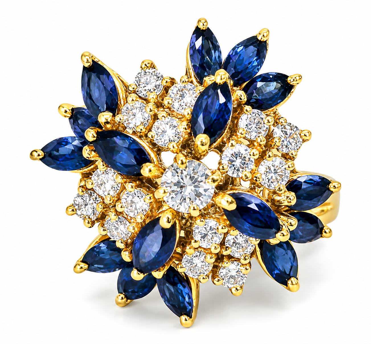 14K Gold Marquise Sapphire Diamond Kaleidoscope Cocktail Ring