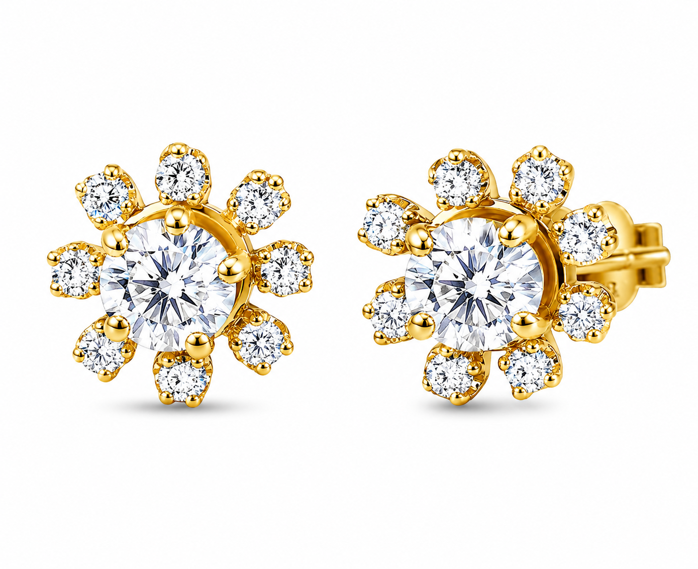 14K Yellow Gold Diamond Stud Jackets Earrings