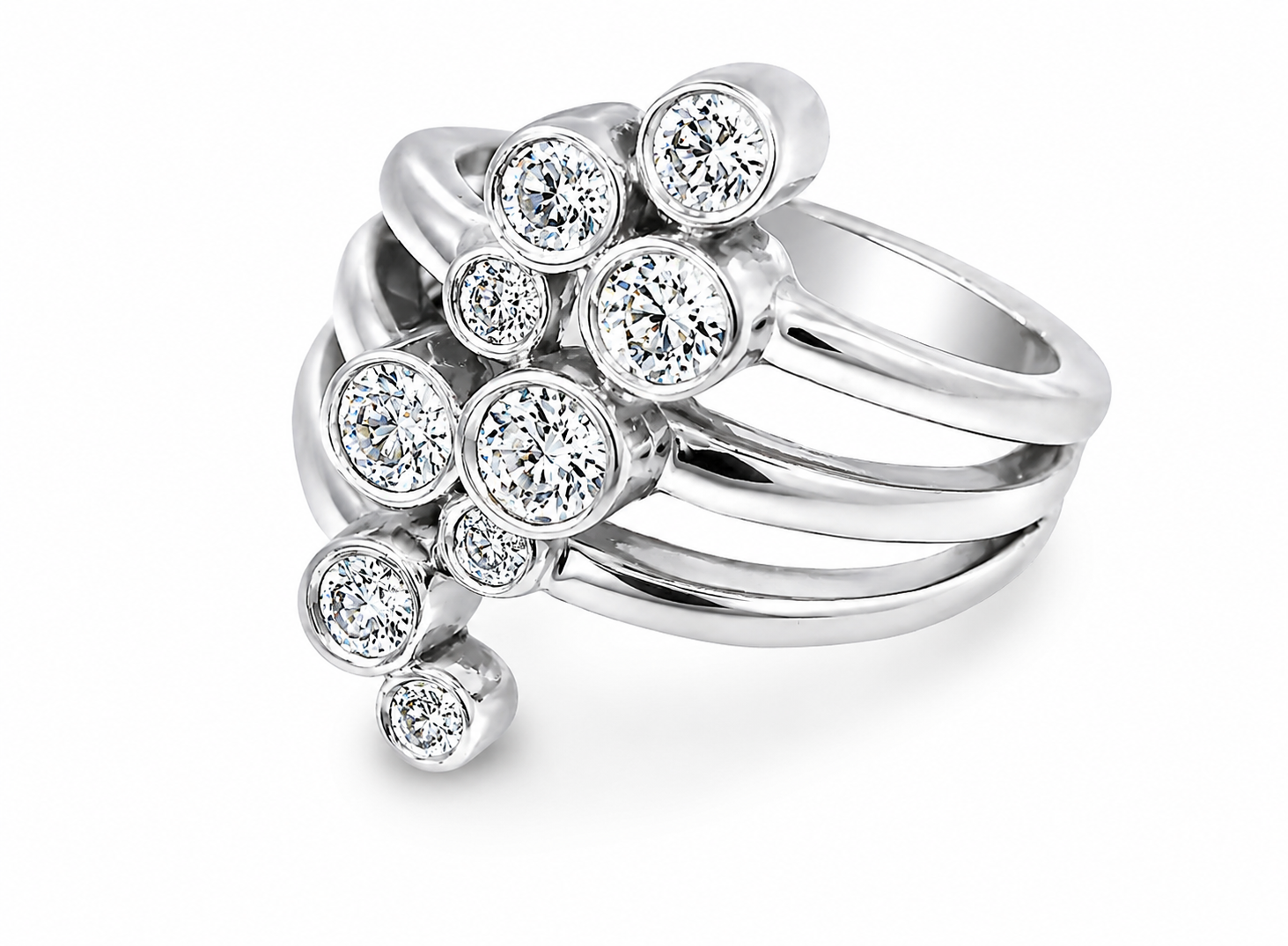 14K White Gold Bezel Set Diamond Cascade Ring