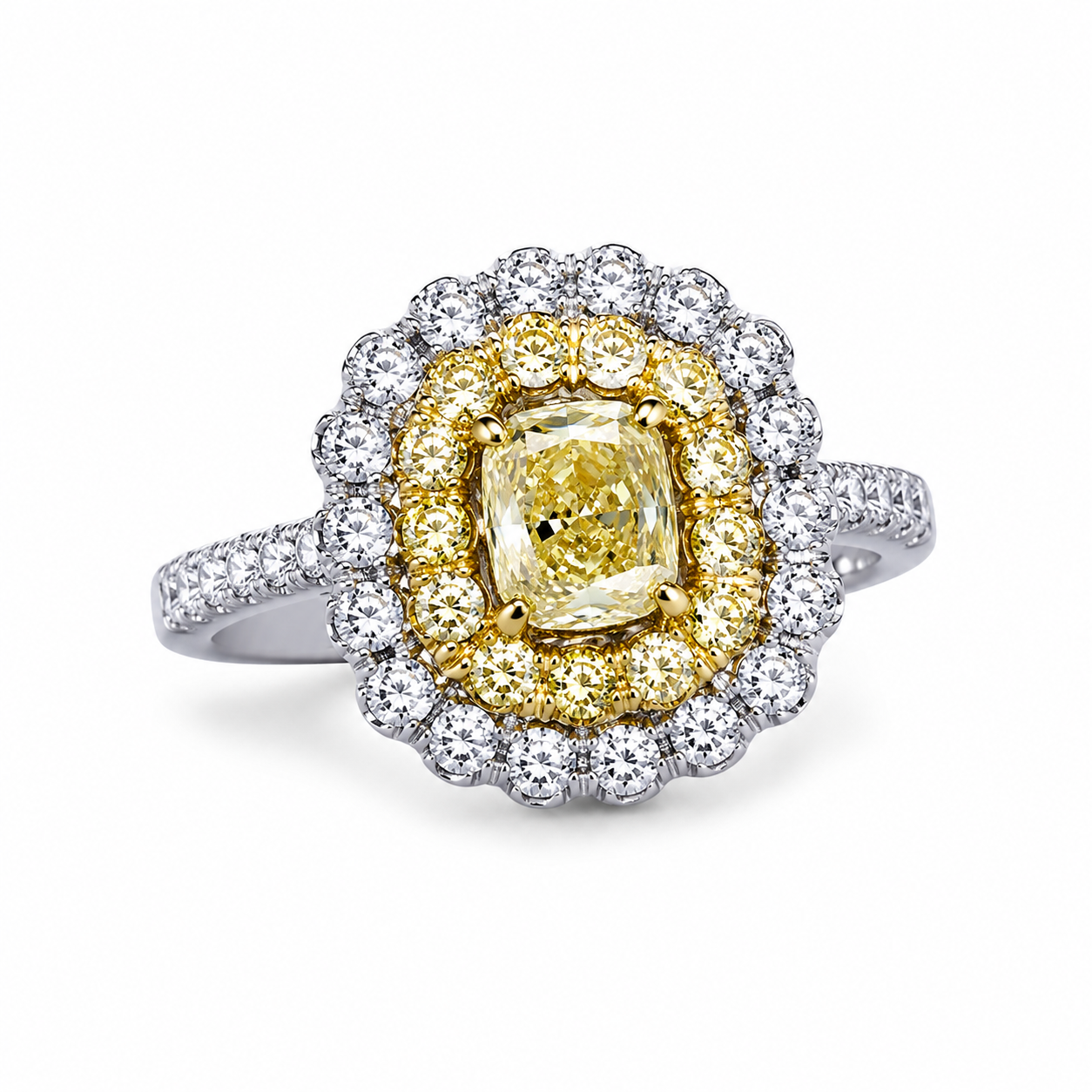 18K White Gold Fancy Color Yellow Diamond Filigree Engagement Ring
