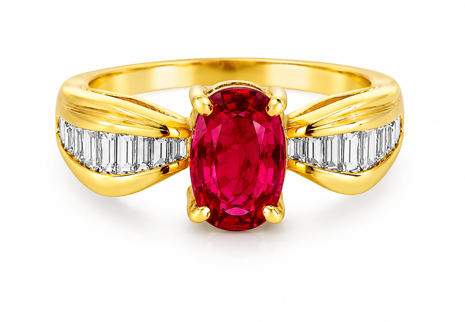 14K Yellow Gold Solitaire Natural Ruby Diamond Ring