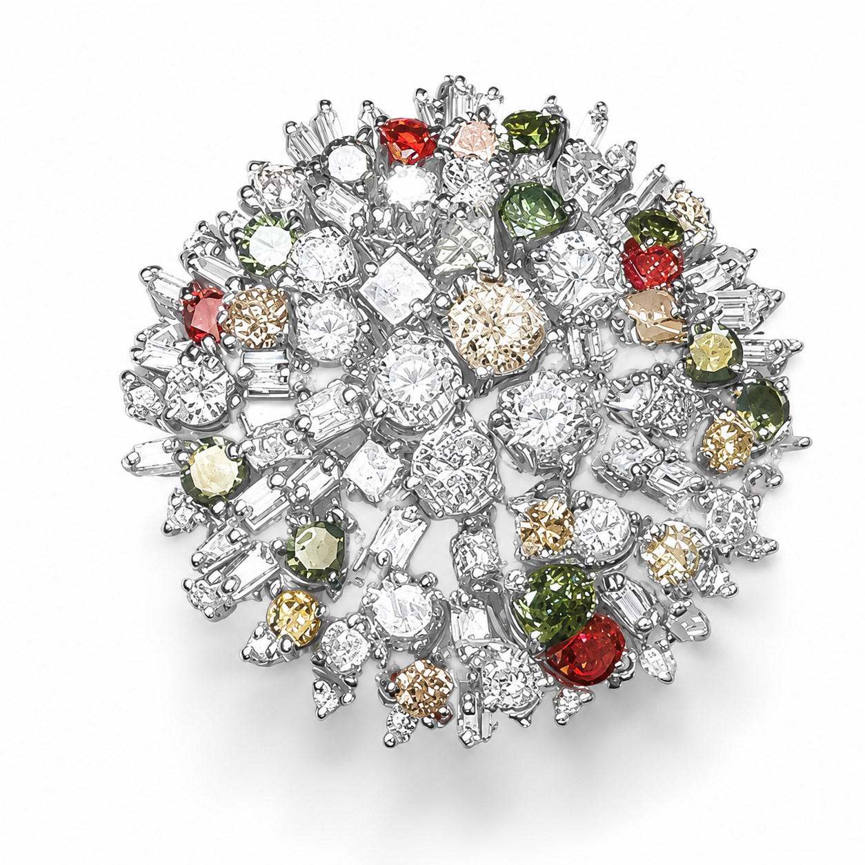 18K White Gold Fancy Color Diamond Designer Cascade Ring