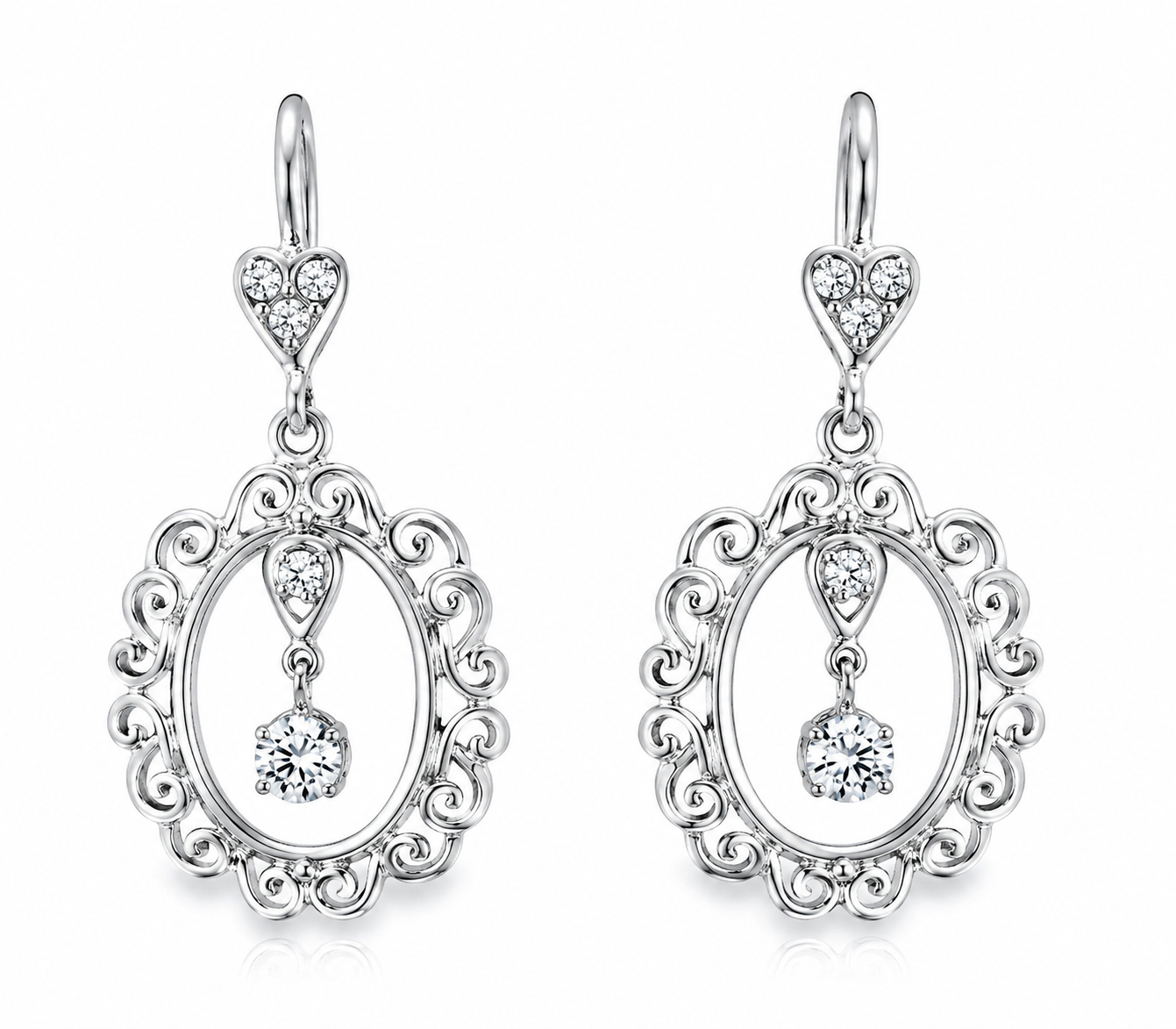 14K White Gold Diamond Dangle Drop Antique Estate Earrings
