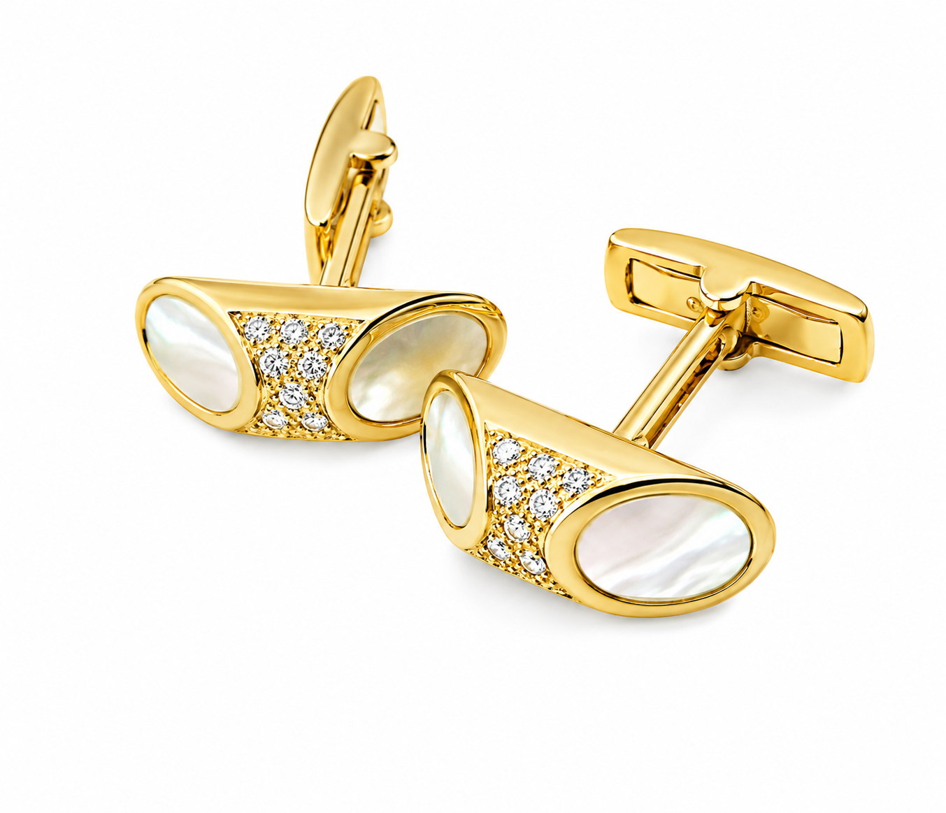 14K Gold Mother of Pearl Diamond Mens Designer Cufflinks